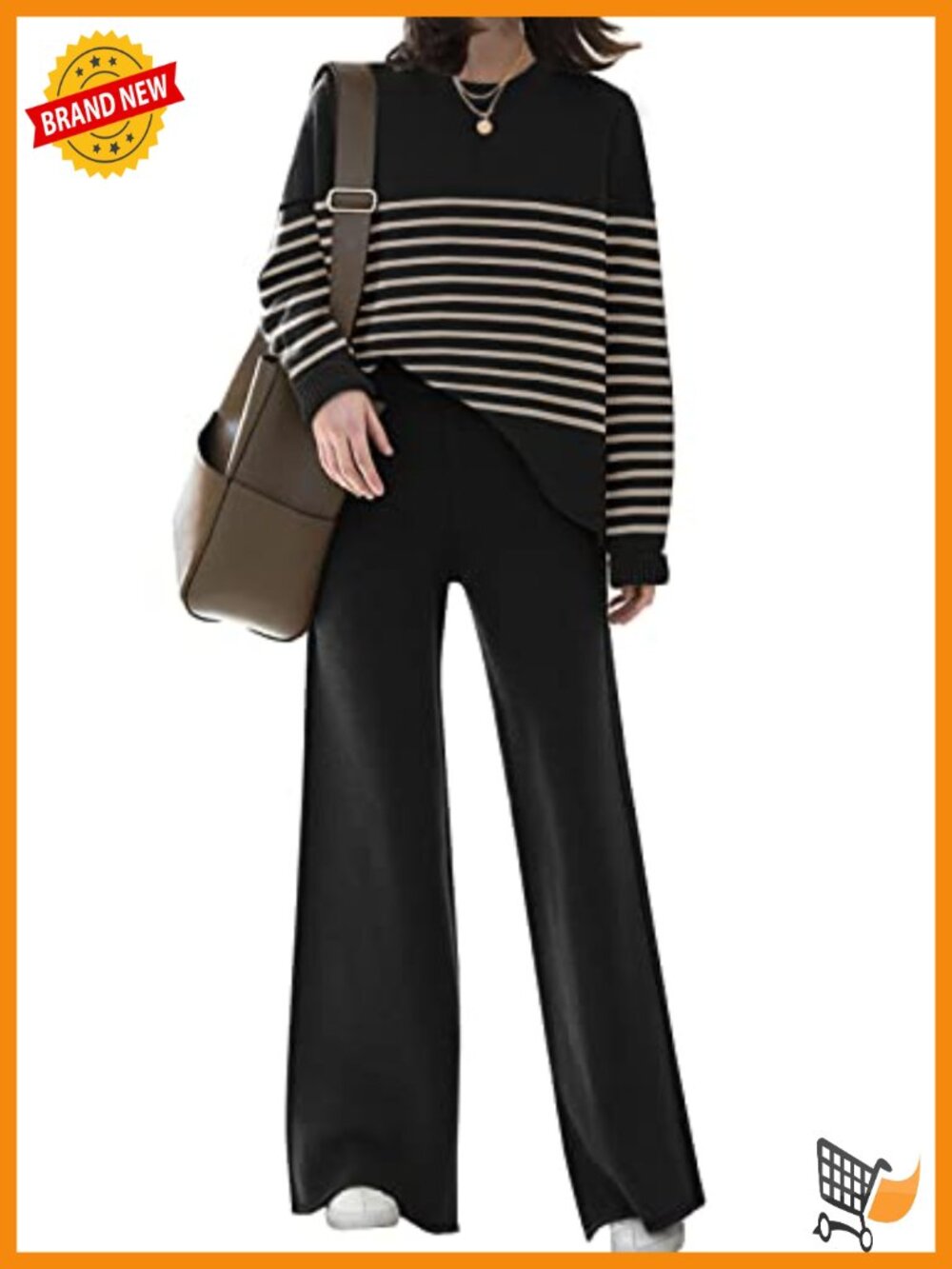 Womens 2 Piece Knitted Lounge Set Sweater Top Wide Leg Pants